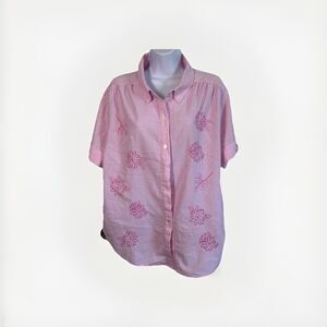 Vintage Bon Worth Womens 2pc Capri Set Pink White Strip  Embroidery Flowers LP